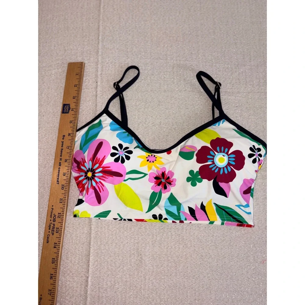 Kate Spade Cami Crop Bikini Top‎ Women Medium Cream Multi NWT Floral V-Neck